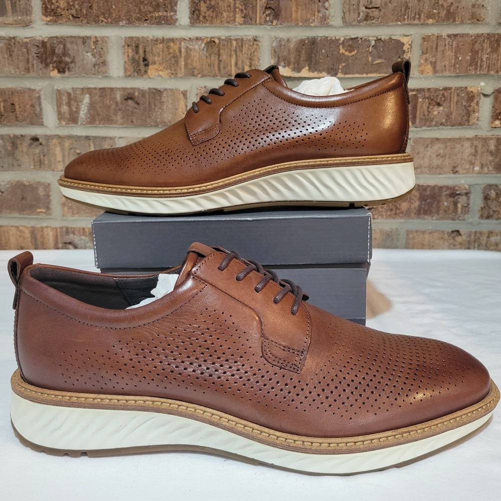 ECCO ST.1 Hybrid Mens Cognac Leather Perforated Derby Shoes Size EU 45 / US 11